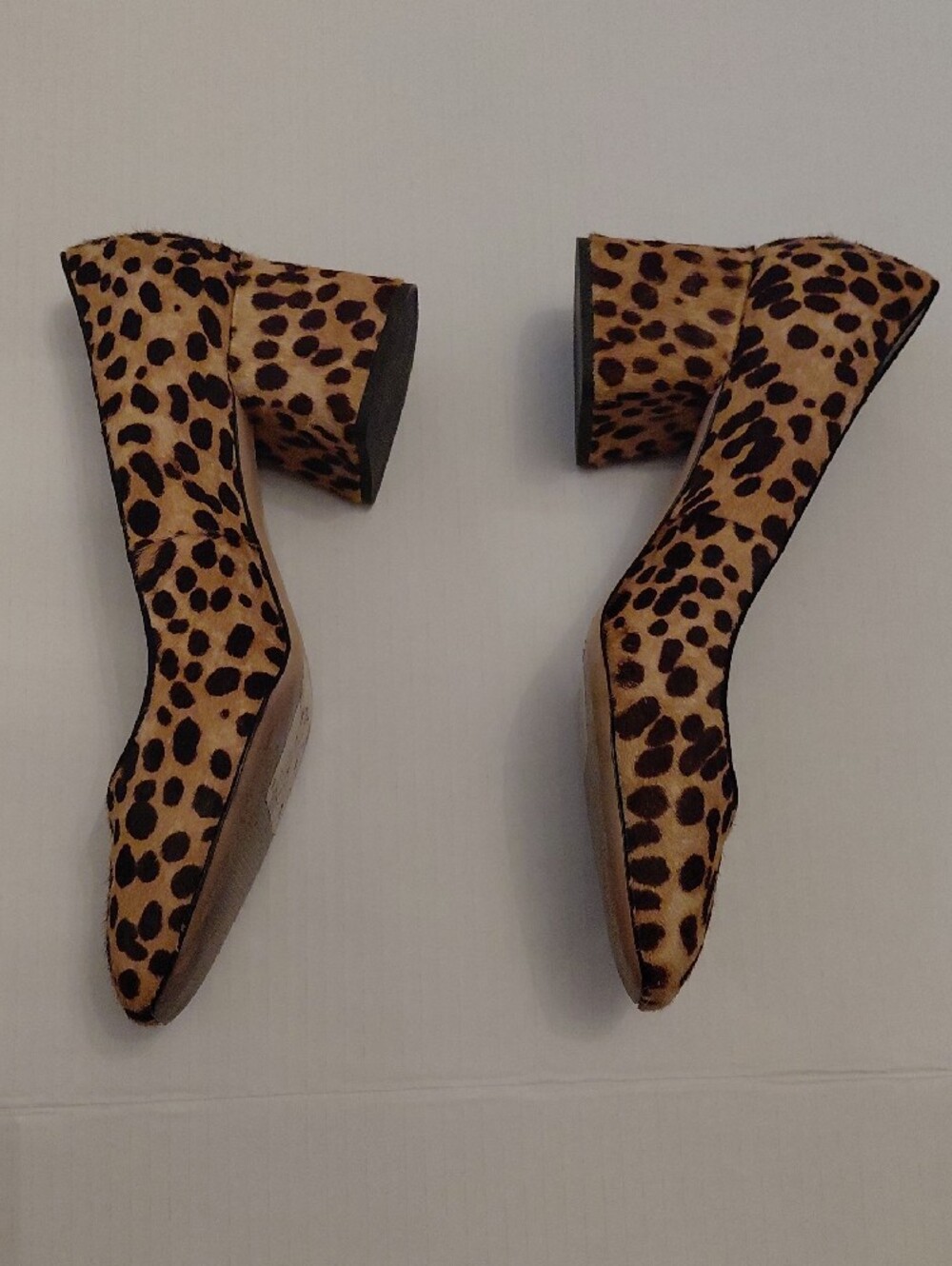 J. Crew Leopard-Print Calf Hair Square Toe Blocked Heel Pumps Brown Black 9.5 - Picture 5 of 9